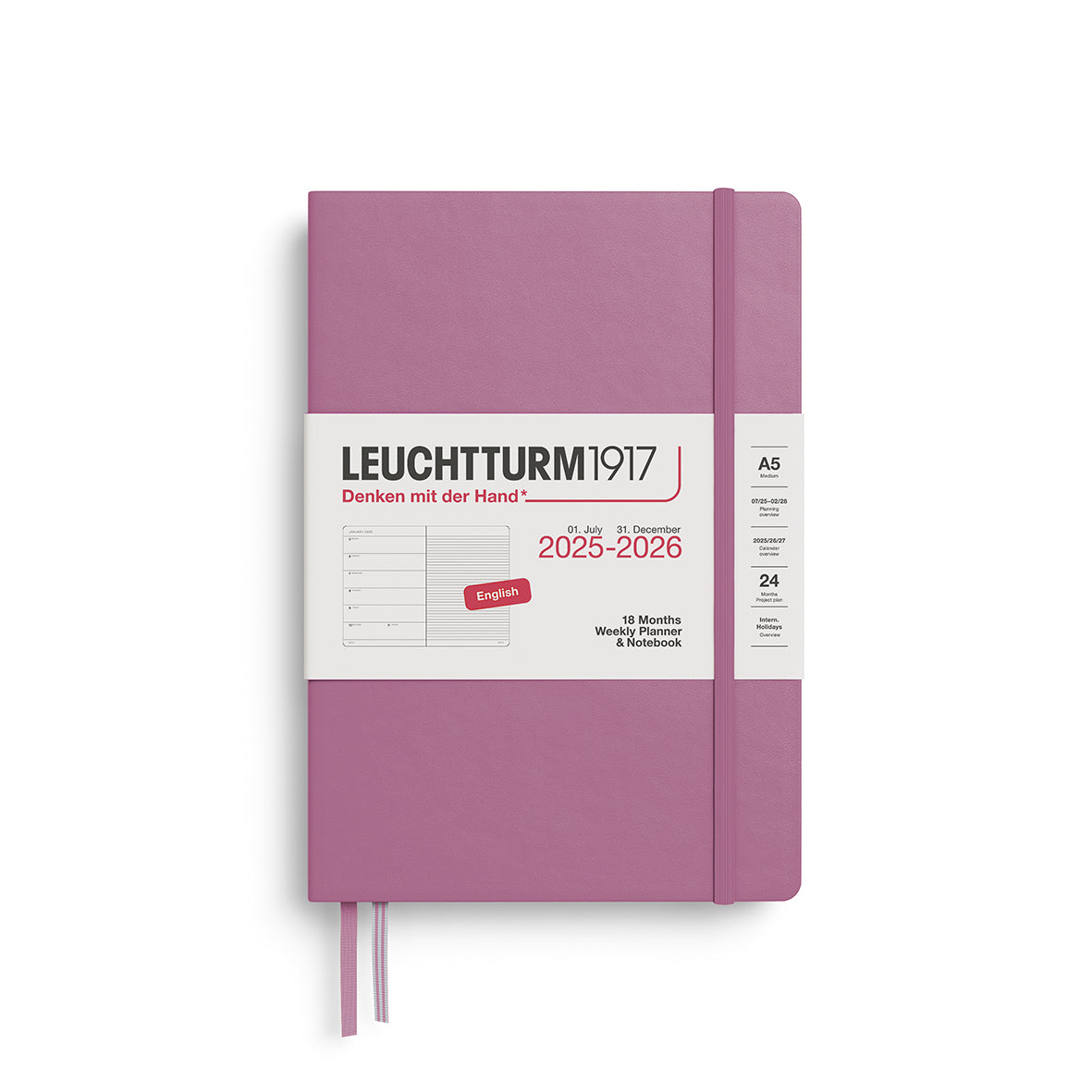 Leuchtturm1917 2025-2026 A5 18 Month Weekly Planner & Notebook - Dusty Rose