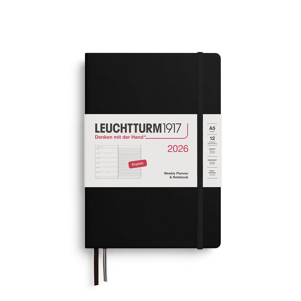 Leuchtturm1917 2026 A5 Weekly Planner and Notebook - Black