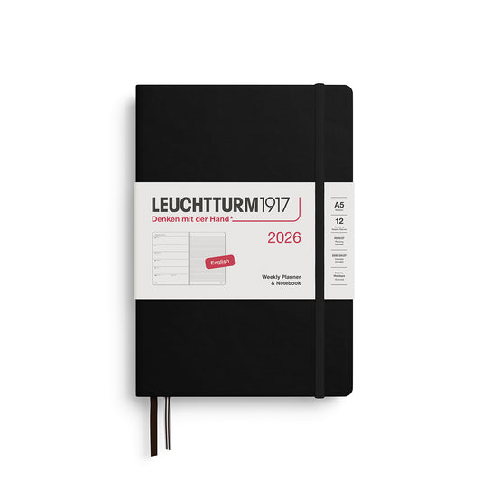 Leuchtturm1917 2026 A5 Weekly Planner and Notebook - Black