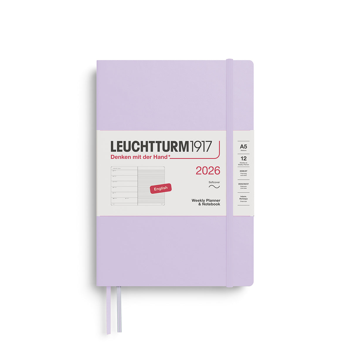 Leuchtturm1917 2026 A5 Medium Softcover Weekly Planner and Notebook - Lilac