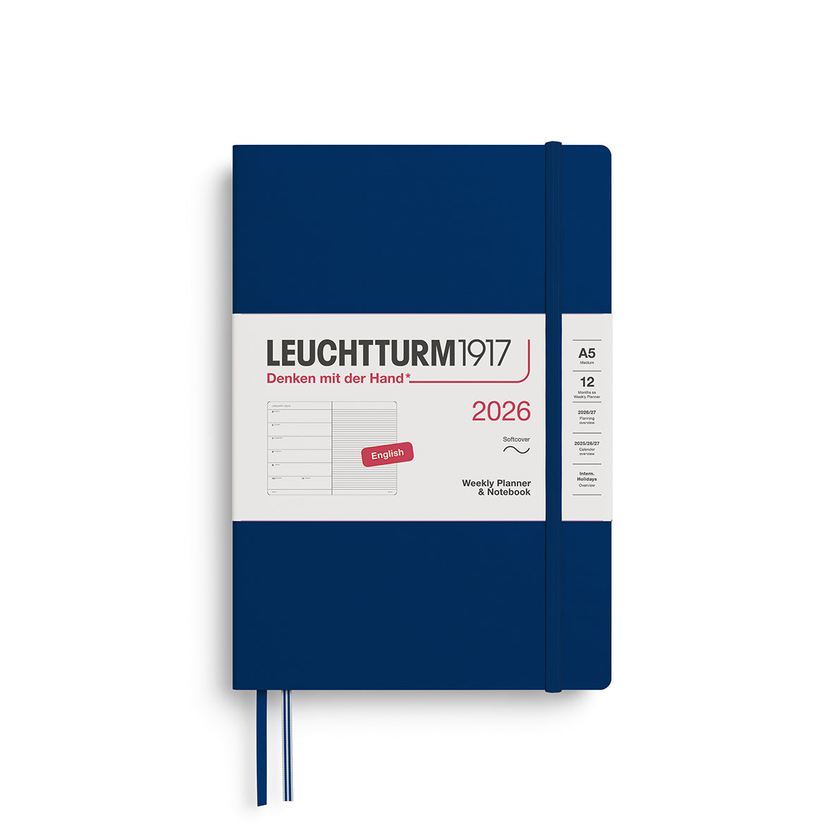 Leuchtturm1917 2026 A5 Medium Softcover Weekly Planner and Notebook - Navy