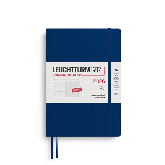 Leuchtturm1917 2026 A5 Medium Softcover Weekly Planner and Notebook - Navy