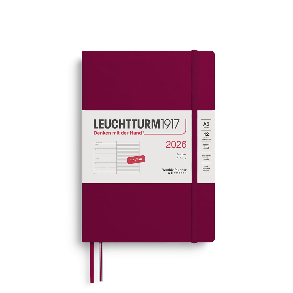 Leuchtturm1917 2026 A5 Medium Softcover Weekly Planner and Notebook - Port Red
