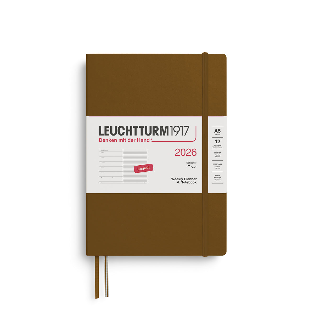 Leuchtturm1917 2026 A5 Medium Softcover Weekly Planner and Notebook - Spice Brown
