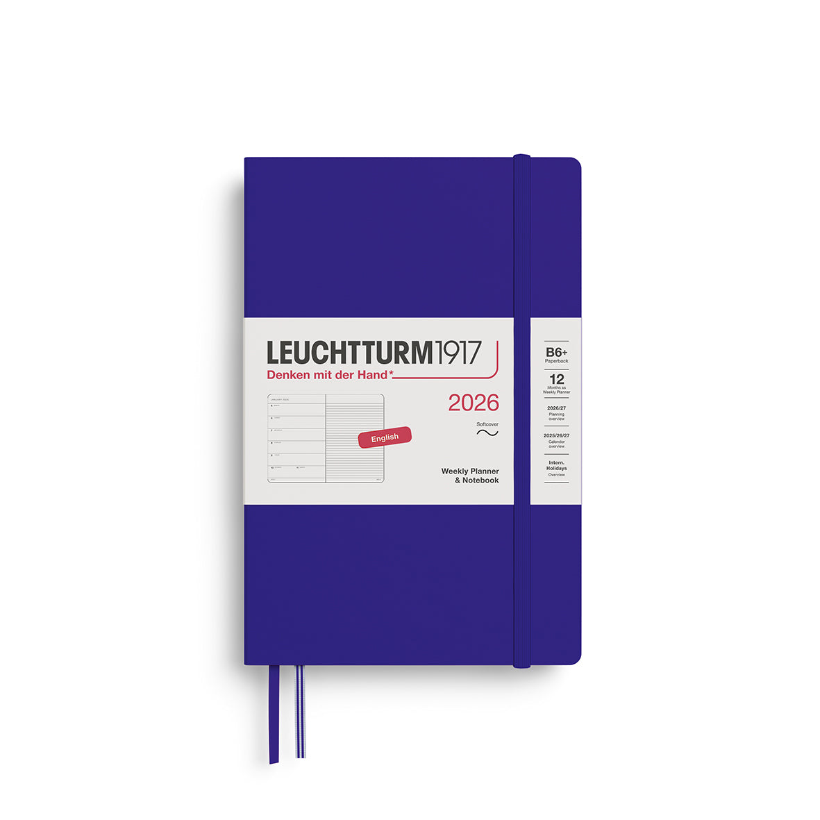Leuchtturm1917 2026 B6+ Softcover Paperback Weekly Planner and Notebook - Ink