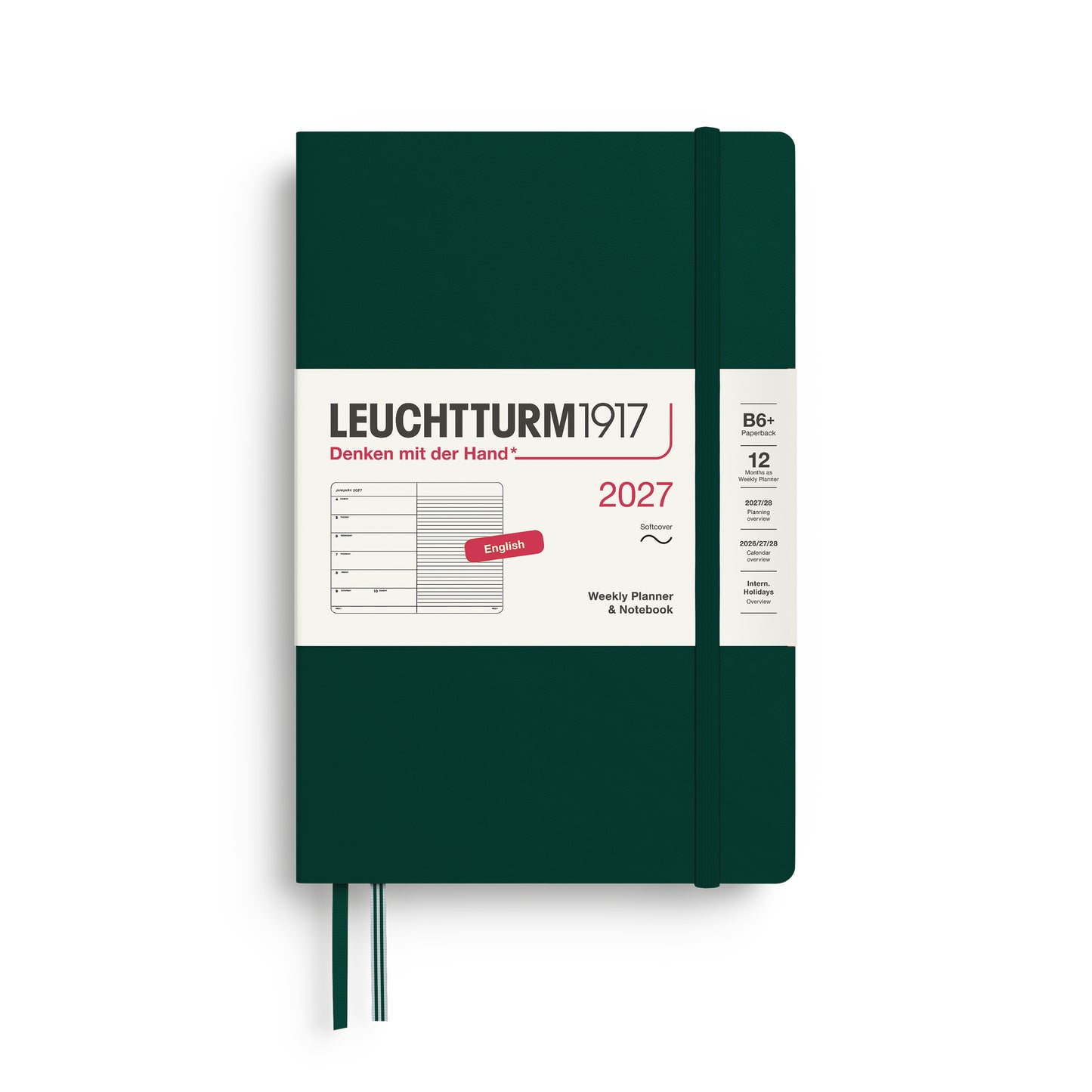 Leuchtturm1917 2027 B6+ Paperback Softcover Weekly Planner & Notebook - Forest Green
