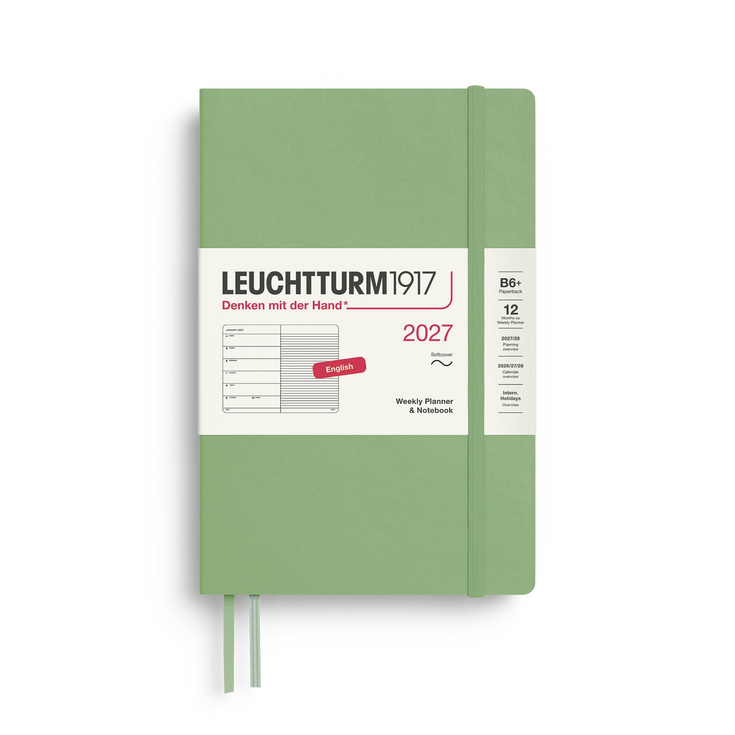 Leuchtturm1917 2027 B6+ Paperback Softcover Weekly Planner & Notebook - Sage