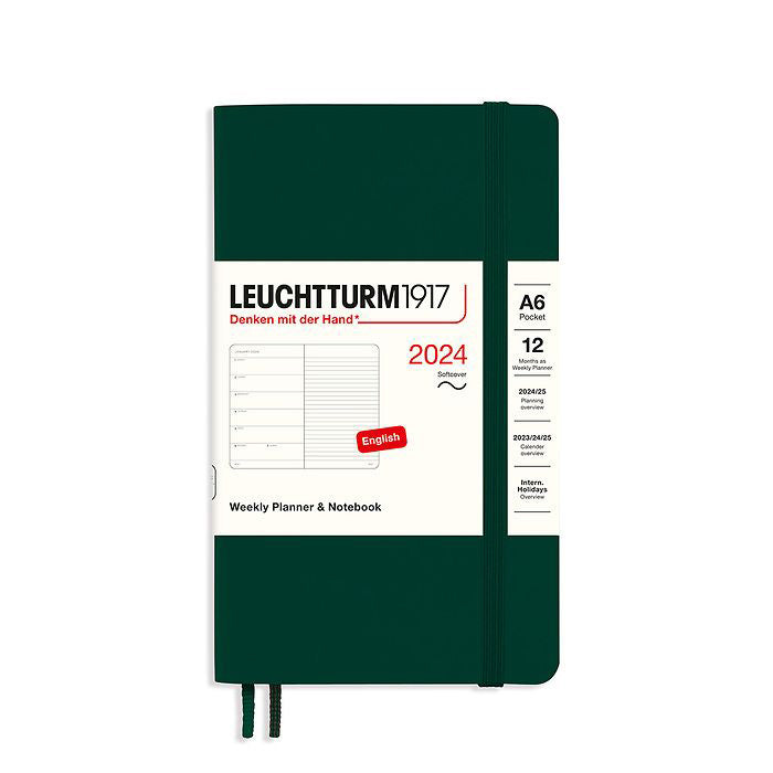 Leuchtturm1917 2024 A6 Pocket Softcover Weekly Planner and Notebook - Forest Green