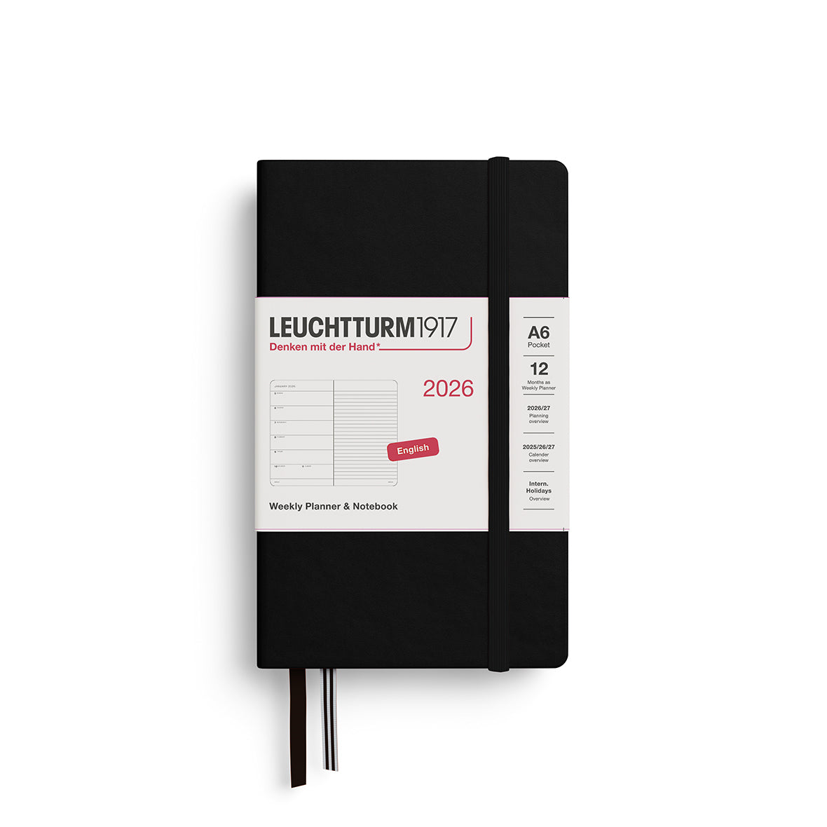 Leuchtturm1917 2026 A6 Pocket Weekly Planner and Notebook - Black