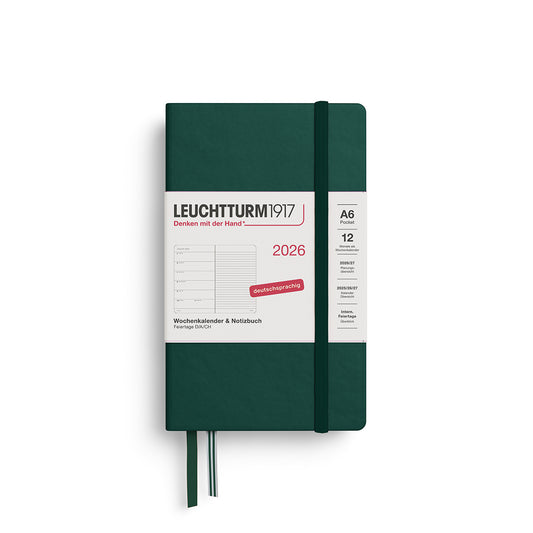 Leuchtturm1917 2026 A6 Pocket Weekly Planner and Notebook - Forest Green