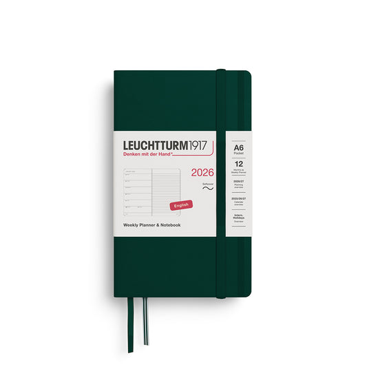 Leuchtturm1917 2026 A6 Pocket Weekly Planner and Notebook - Forest Green