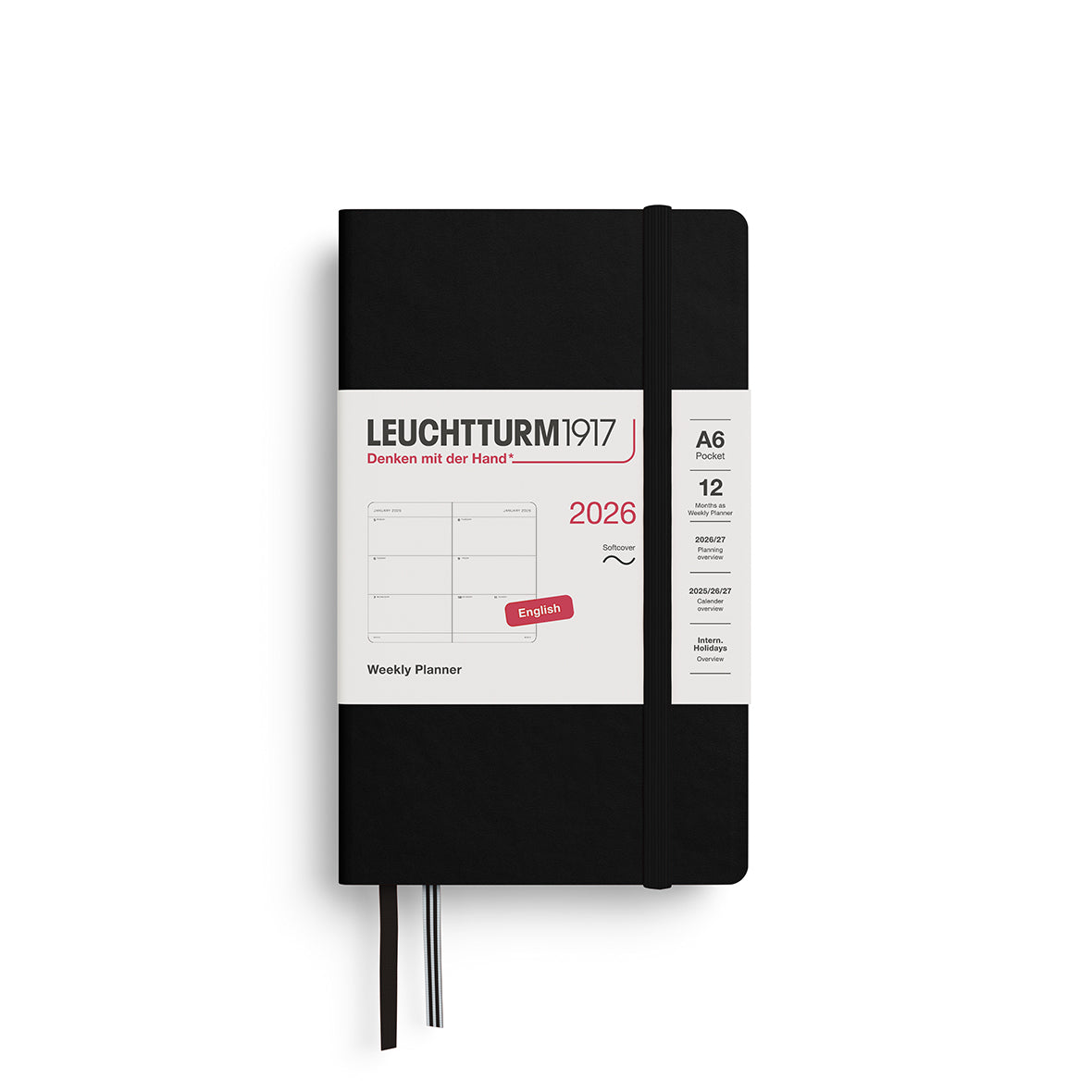 Leuchtturm1917 2026 A6 Pocket Softcover Weekly Planner - Black