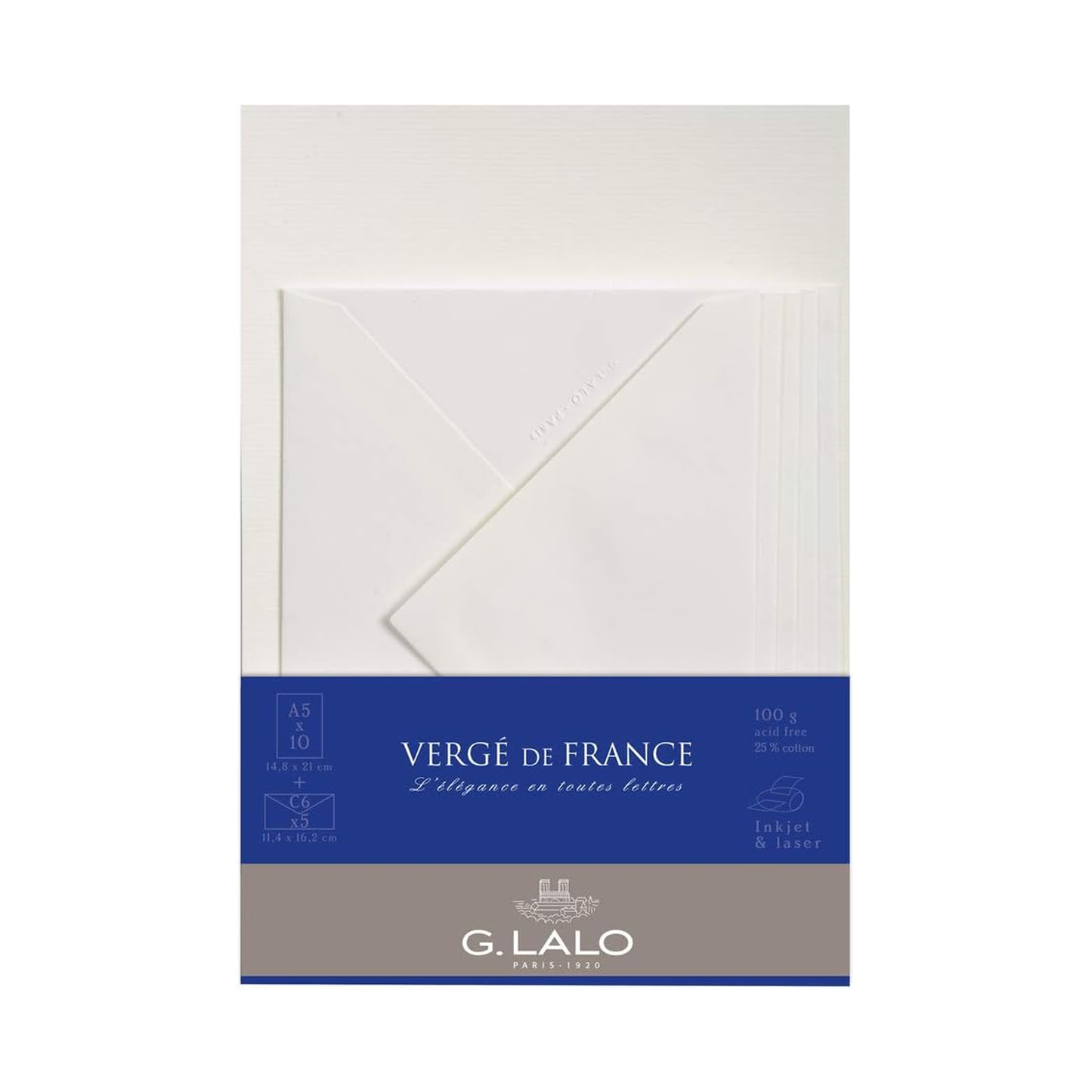 G. Lalo Verge de France A5 Correspondence Set - White