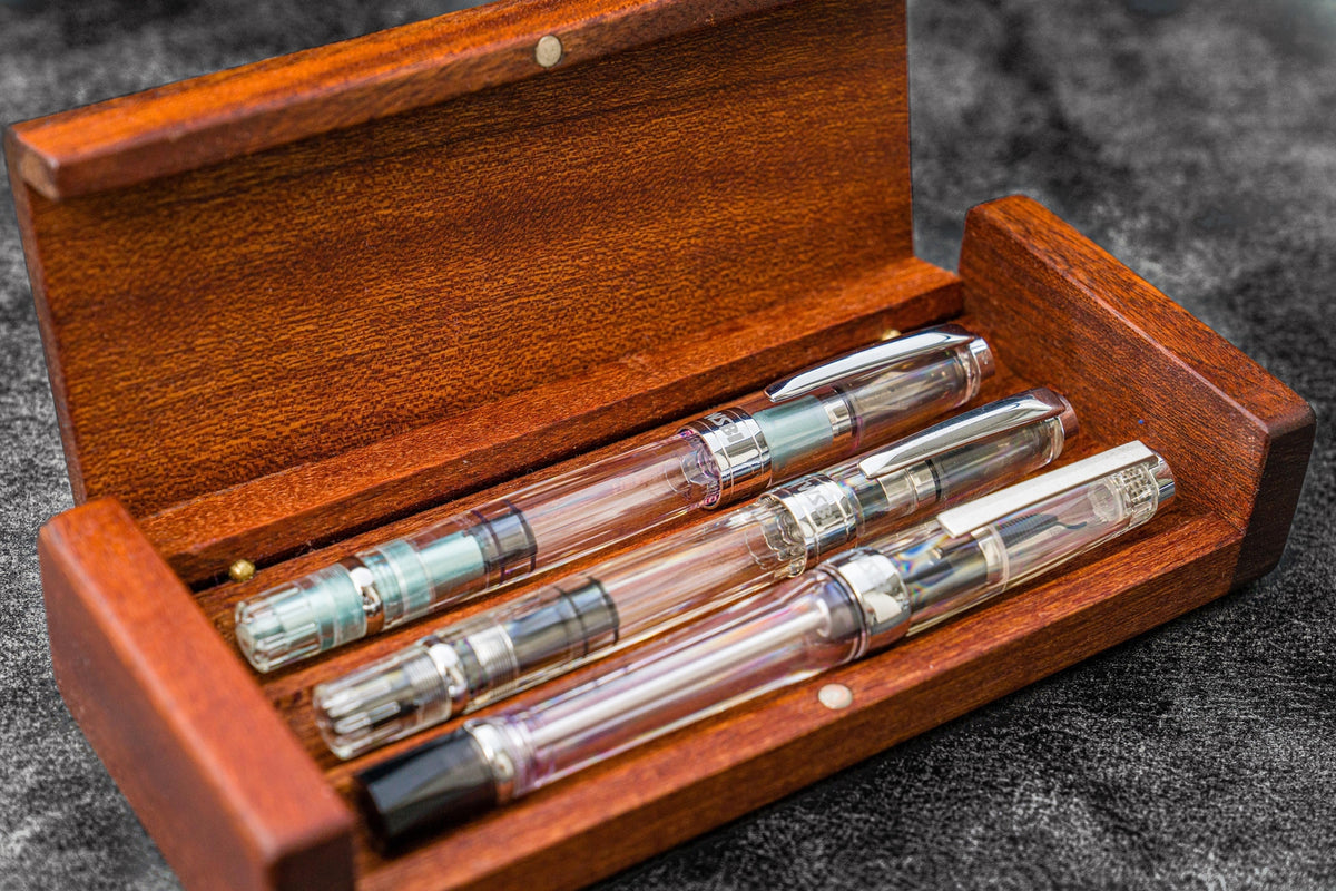 Galen Leather Wooden Pen Display Case with Lid