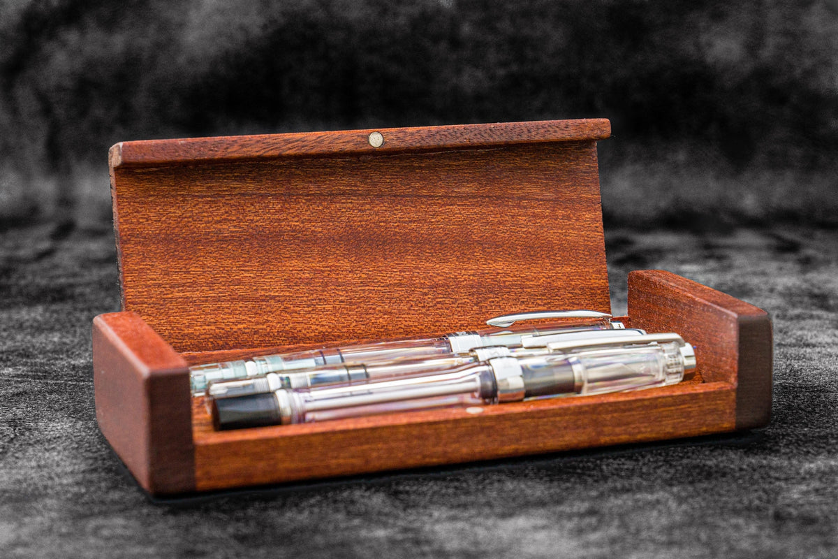 Galen Leather Wooden Pen Display Case with Lid