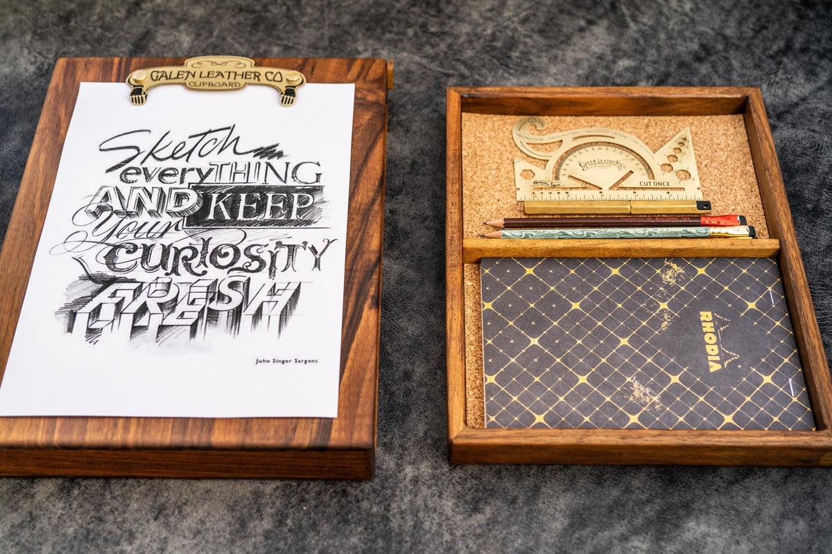 Galen Leather Wooden Sketchbox - Walnut