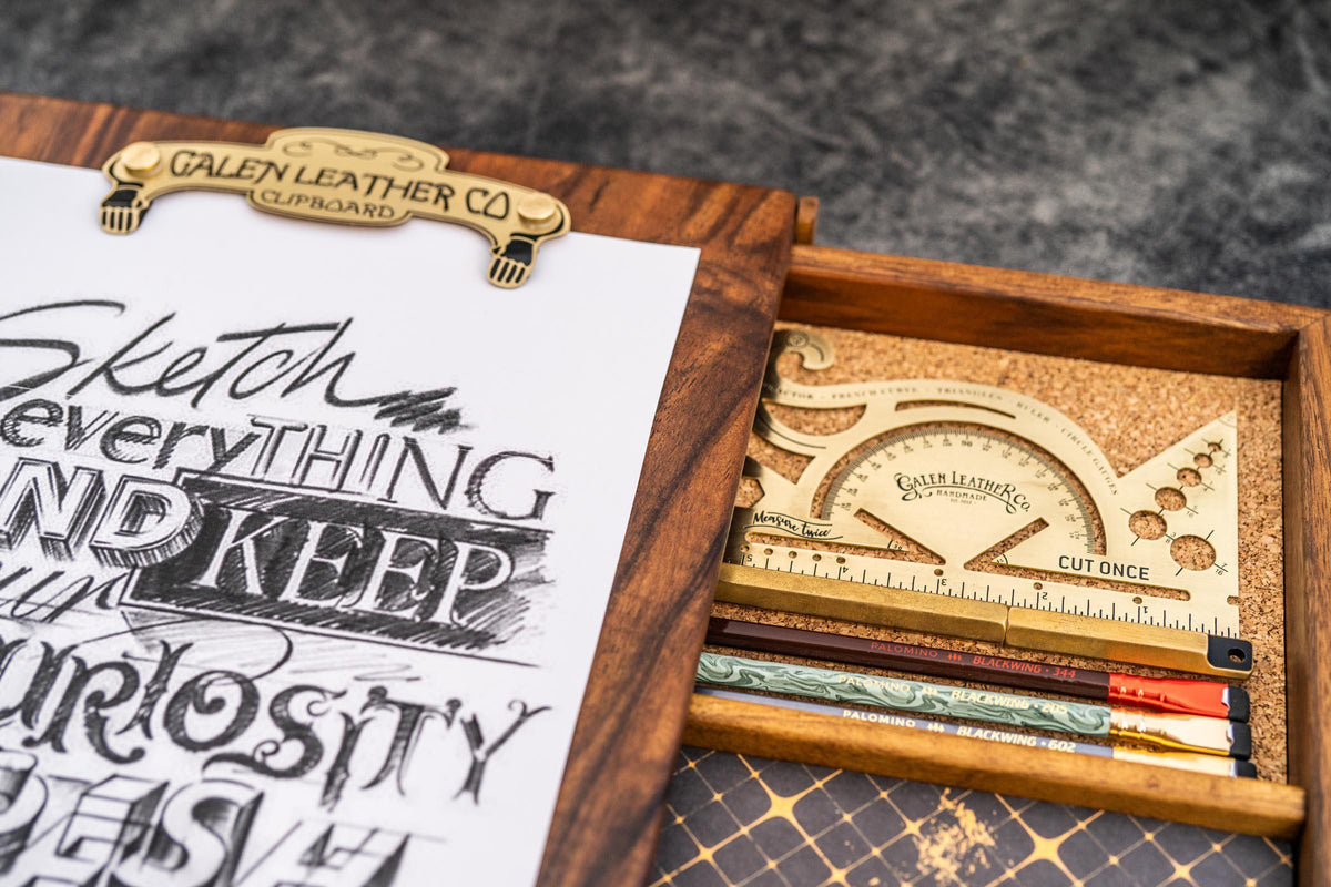 Galen Leather Wooden Sketchbox - Walnut