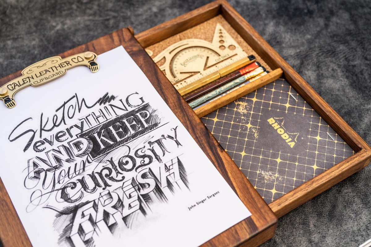 Galen Leather Wooden Sketchbox - Walnut