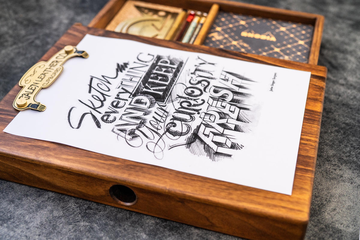 Galen Leather Wooden Sketchbox - Walnut