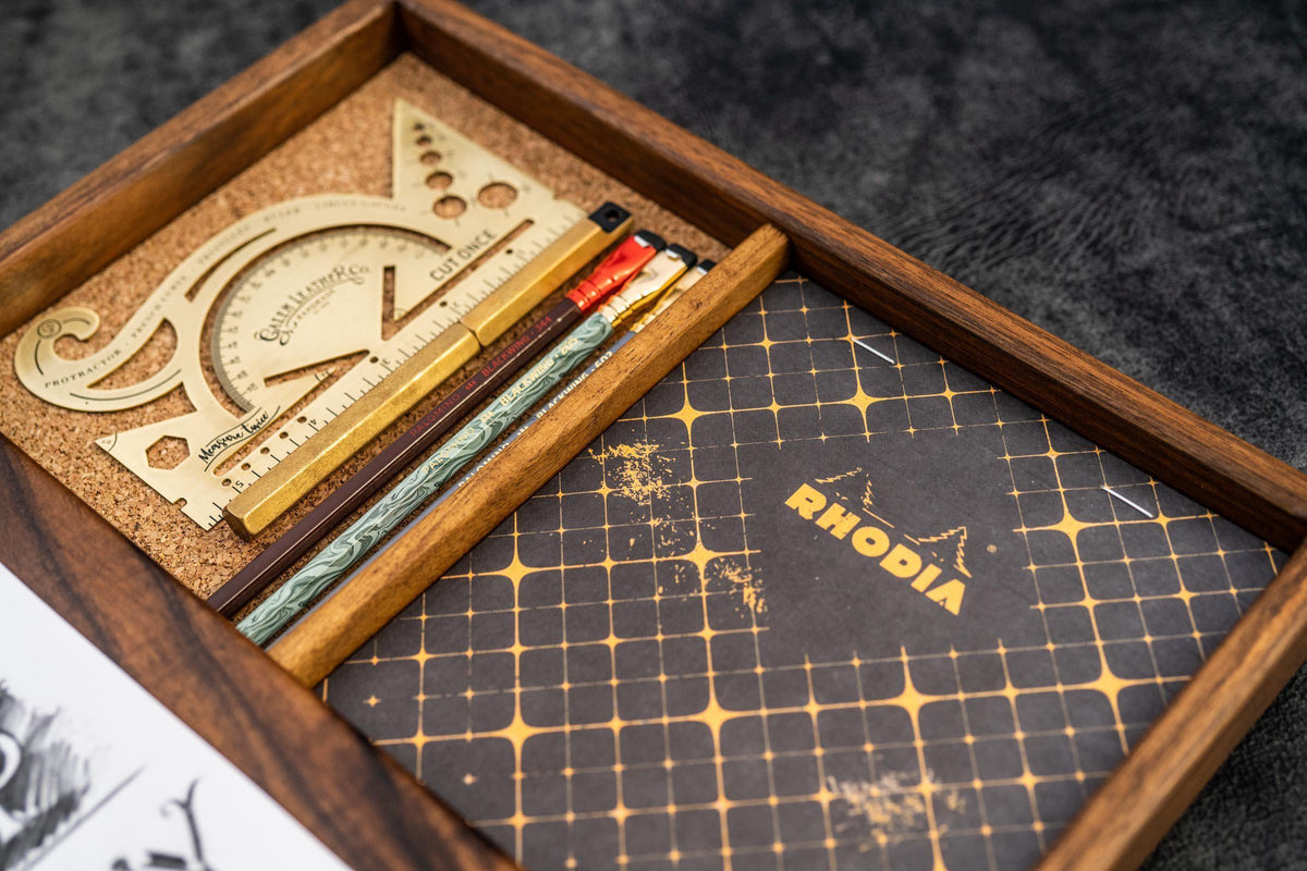 Galen Leather Wooden Sketchbox - Walnut
