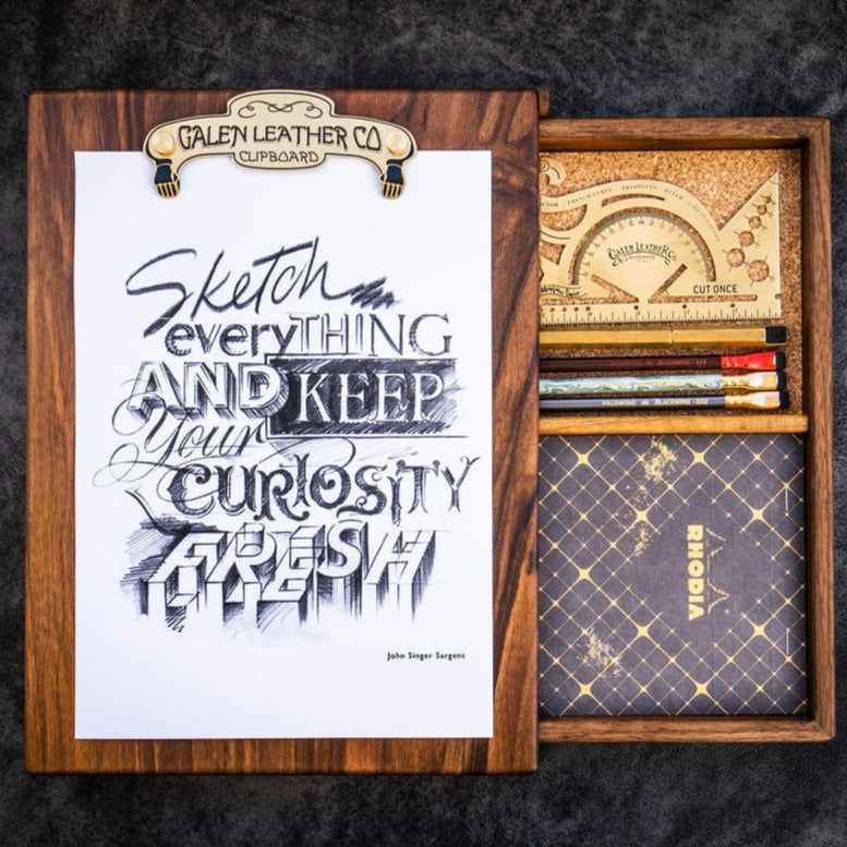 Galen Leather Wooden Sketchbox - Walnut
