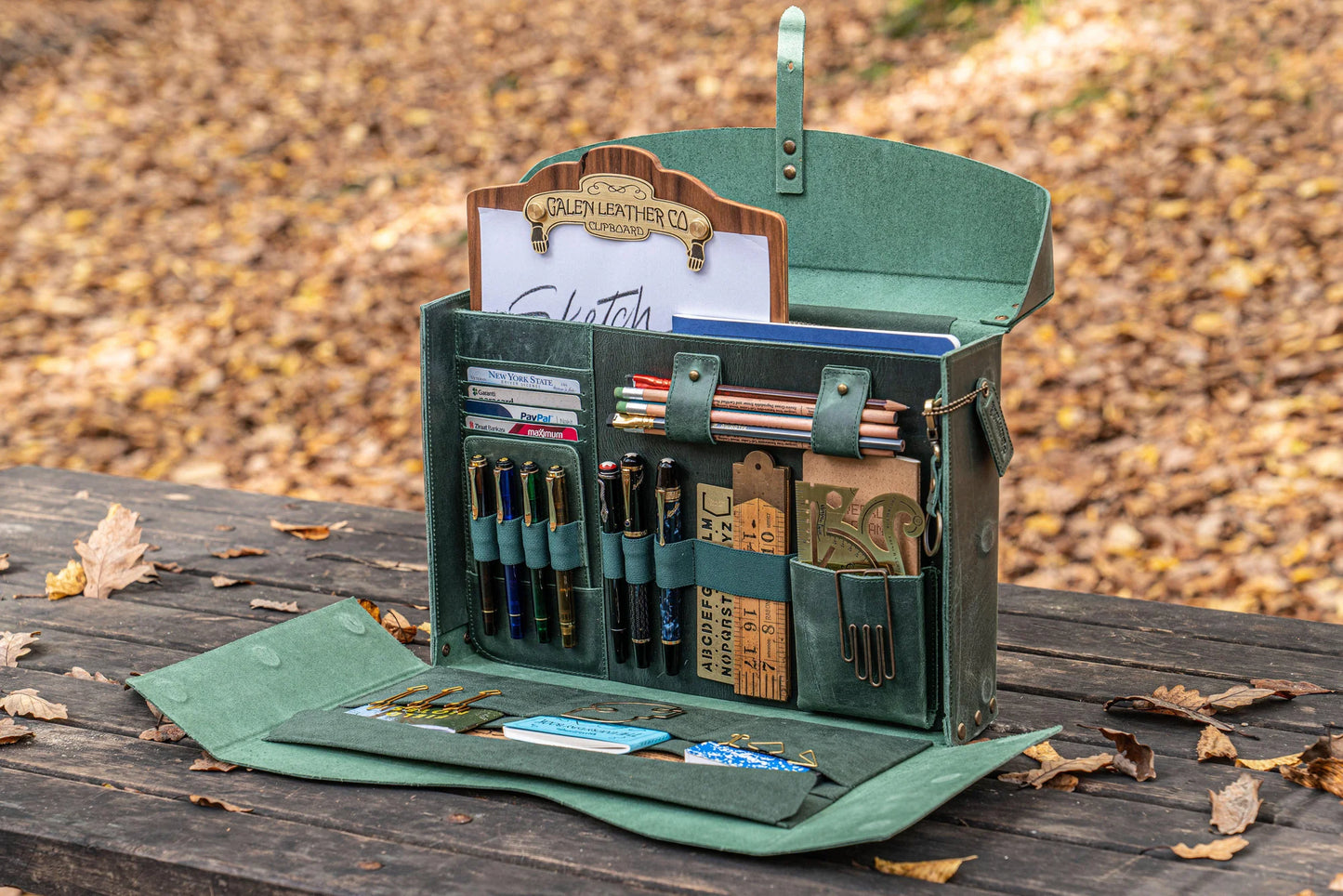 Galen Leather Writer's Medic Bag XLarge - Crazy Horse Forest Green