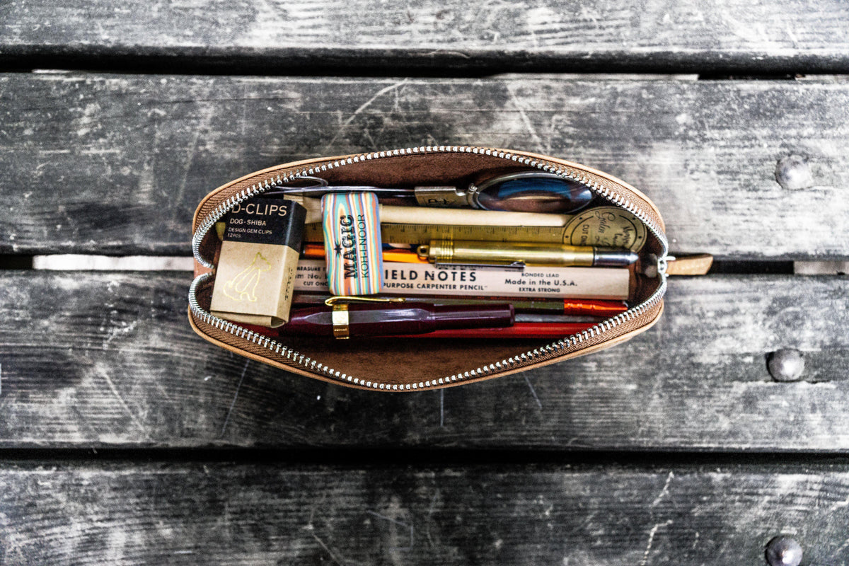 Galen Leather XLarge Pencil Case - Crazy Horse Tan (Zippered)