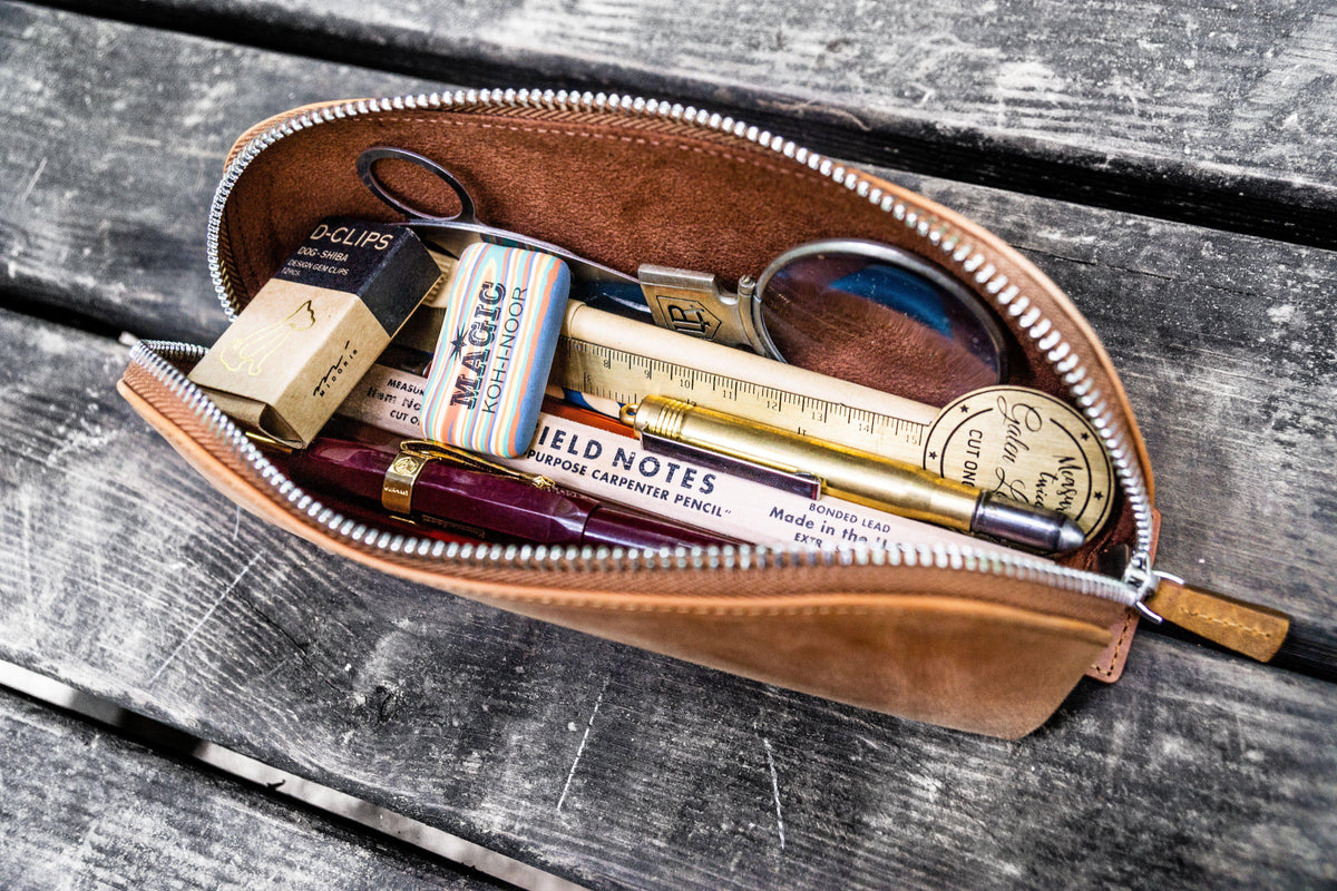 Galen Leather XLarge Pencil Case - Crazy Horse Tan (Zippered)