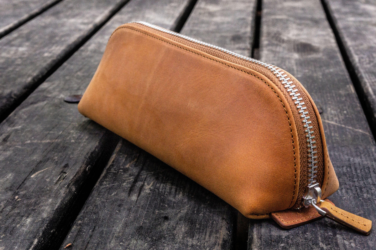 Galen Leather XLarge Pencil Case - Crazy Horse Tan (Zippered)