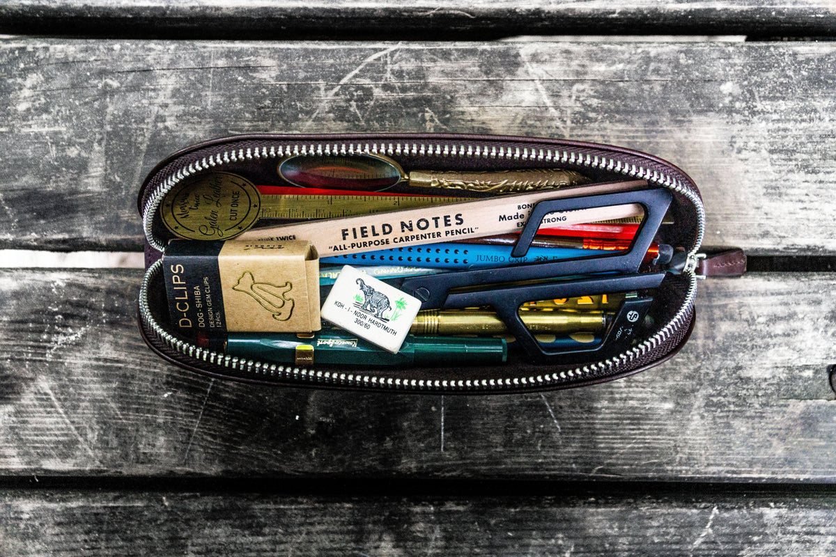 Galen Leather XLarge Pencil Case - Dark Brown (Zippered)