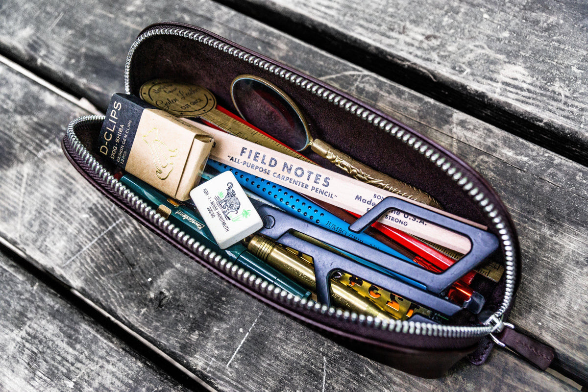 Galen Leather XLarge Pencil Case - Dark Brown (Zippered)