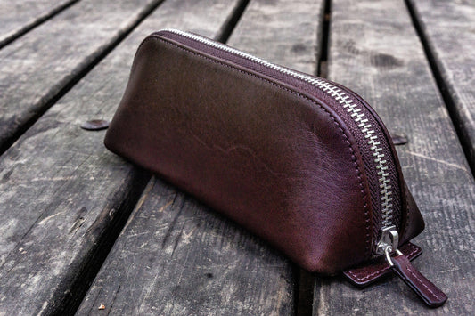 Galen Leather XLarge Pencil Case - Dark Brown (Zippered)