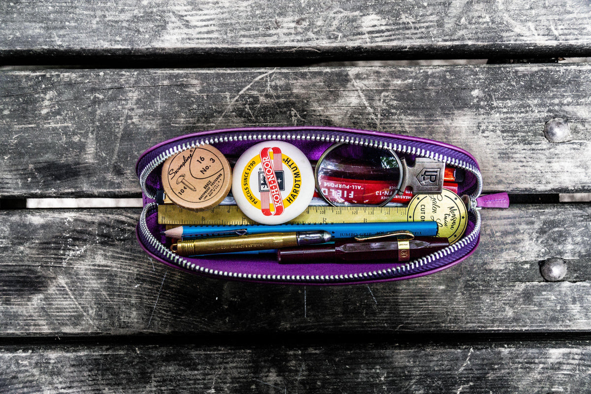 Galen Leather XLarge Pencil Case - Purple (Zippered)