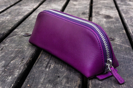 Galen Leather XLarge Pencil Case - Purple (Zippered)