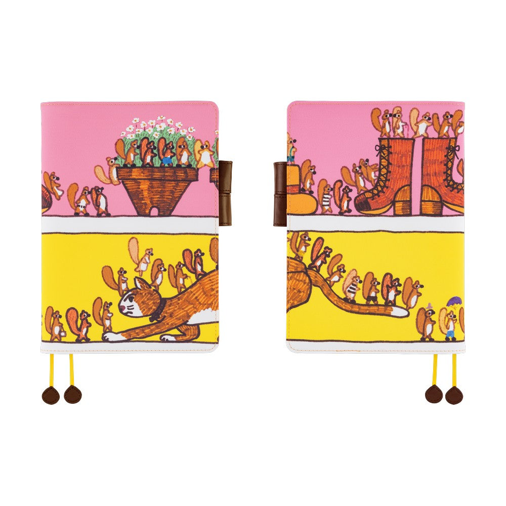 Hobonichi 2026 A5 Cousin Techo Book & Cover Set - 100%ORANGE: Where's the Squirrel Going (English)