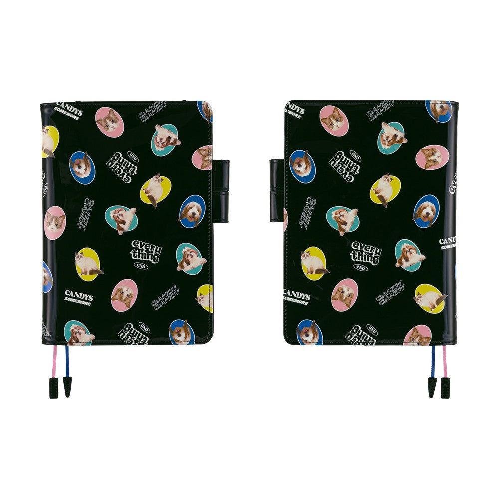 Hobonichi 2026 A5 Cousin Techo Book & Cover Set - Candy Stripper: Random Dog & Cat (Black) (English)
