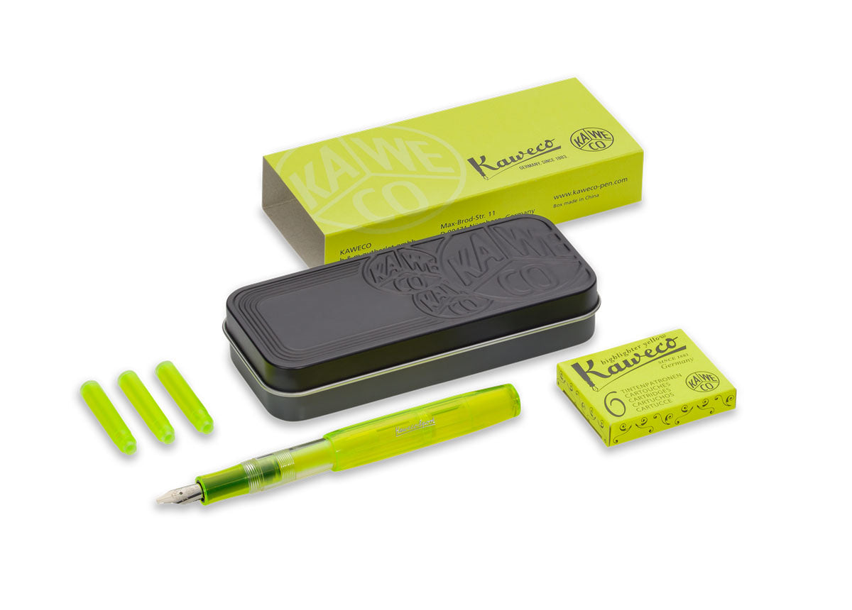 Kaweco Ice Sport Fountain Pen Set - Glow Highlighter Yellow