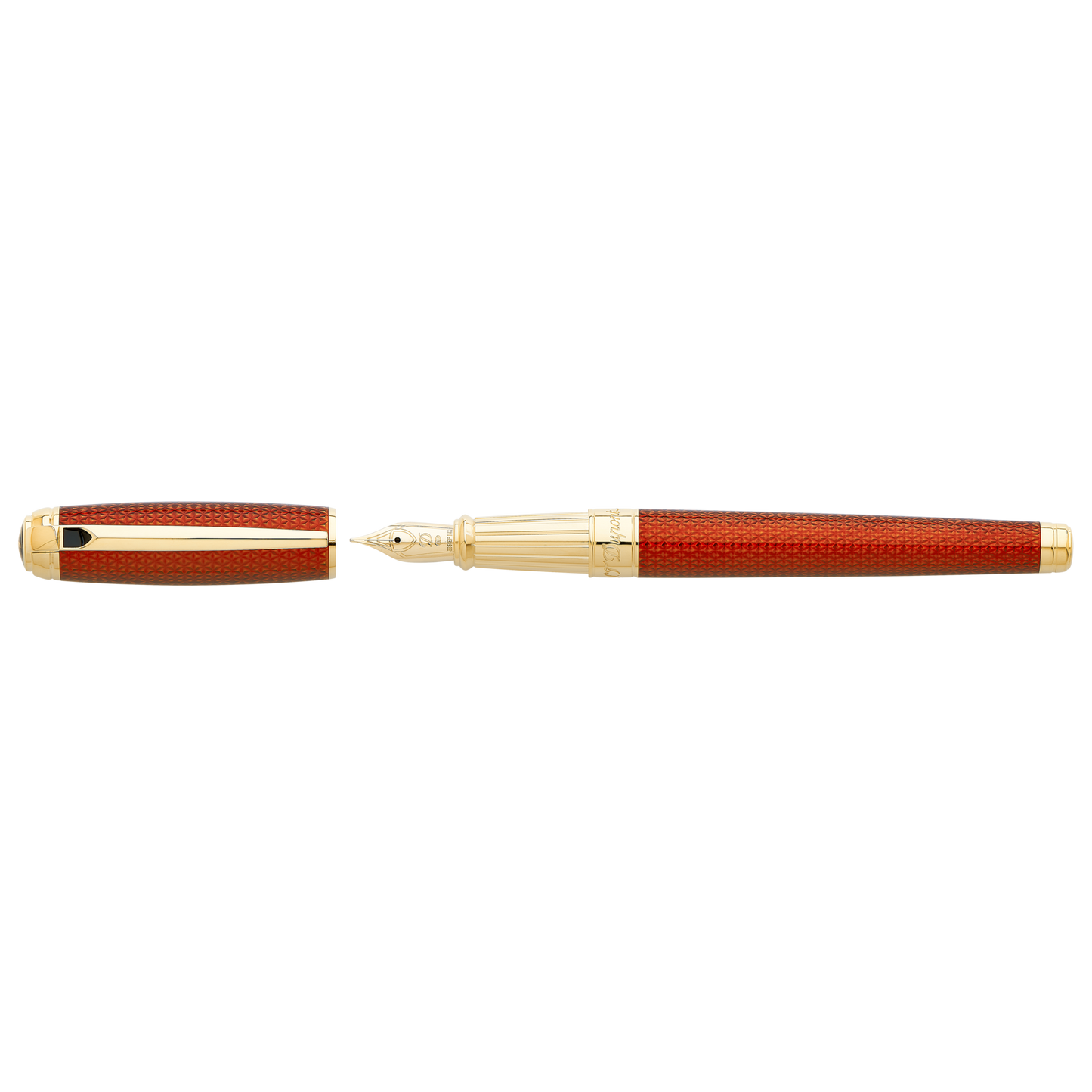 S.T. Dupont Line-D Firehead Guilloche Fountain Pen - Amber