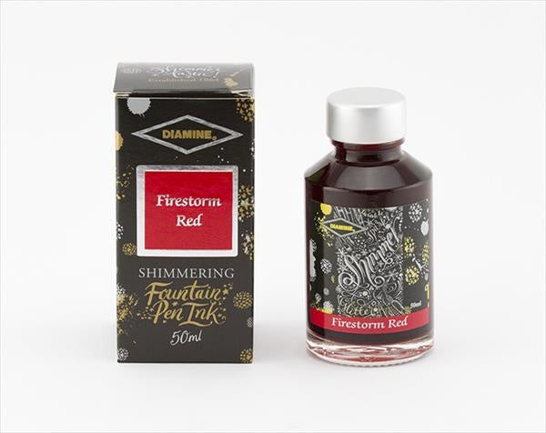 Diamine Firestorm Red (50ml) Bottled Ink (Shimmering Silver)