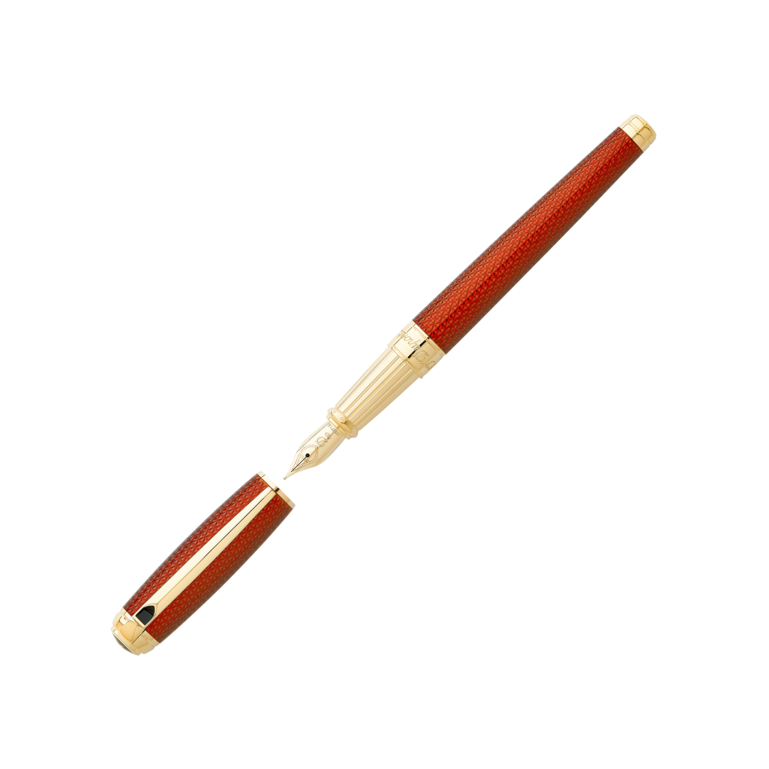 S.T. Dupont Line-D Firehead Guilloche Fountain Pen - Amber