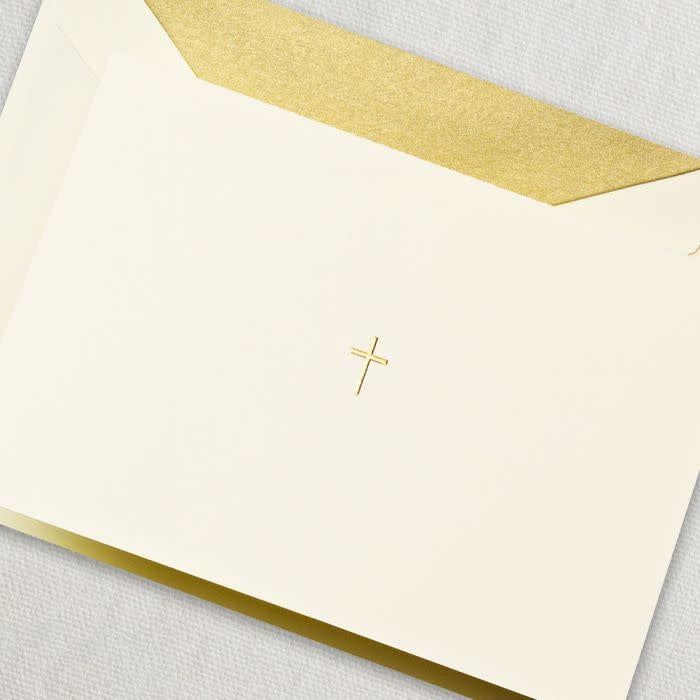 Crane Engraved Ecru Gold Cross Note (10 ea)