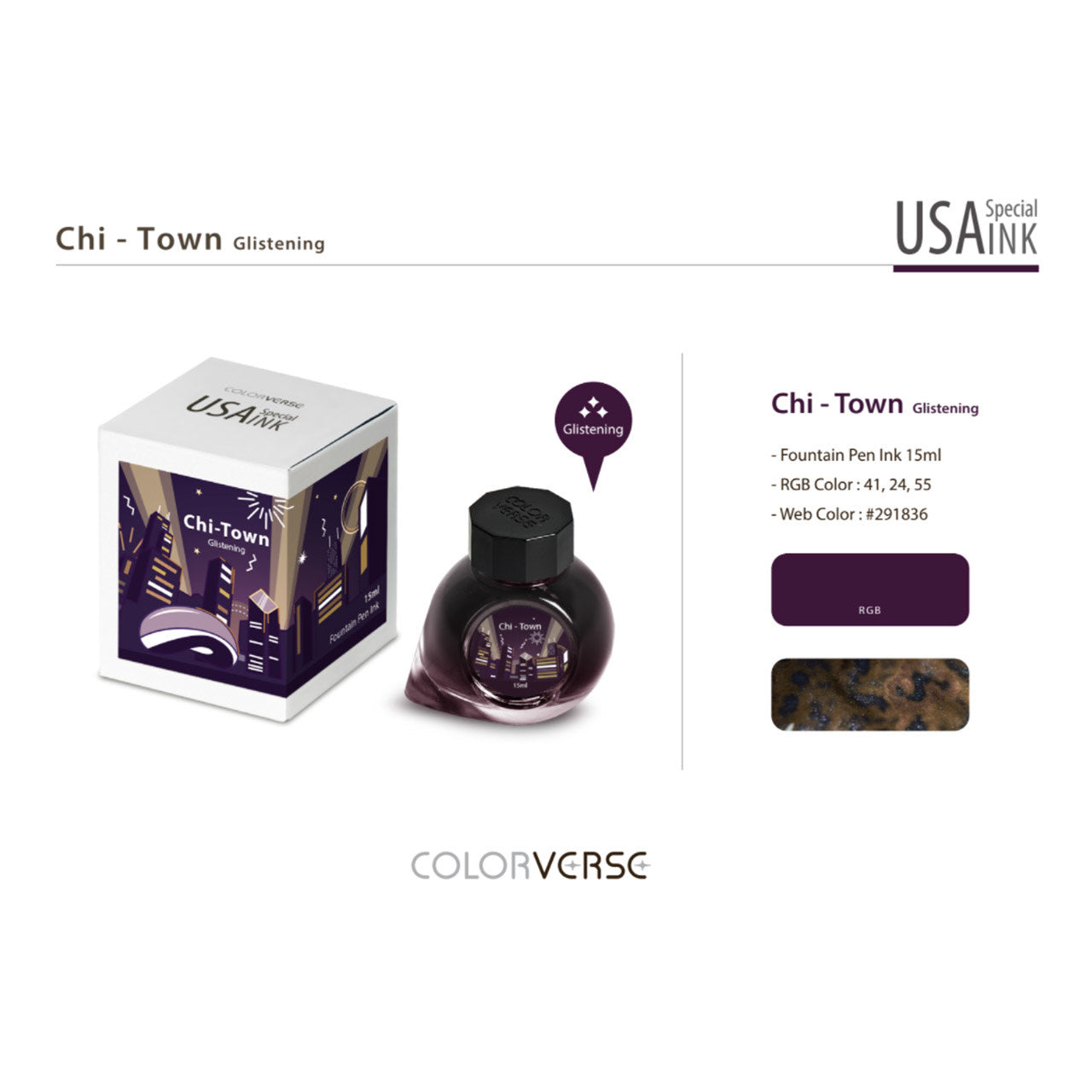 Colorverse Chi-Town Glistening (15ml) Bottled Ink (USA Special Series, Illinois)