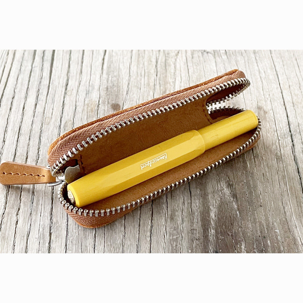 Galen Leather Single Zippered Pen Case for Kaweco Pocket Pen - Crazy Horse Brown