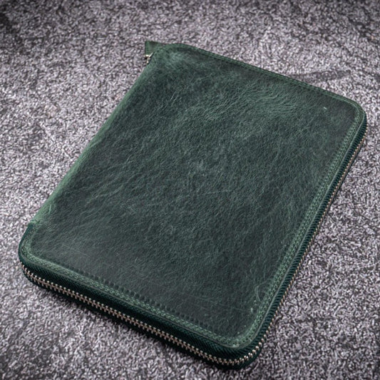 Galen Leather 20 Slot Zippered Pen Case - Crazy Horse Forest Green