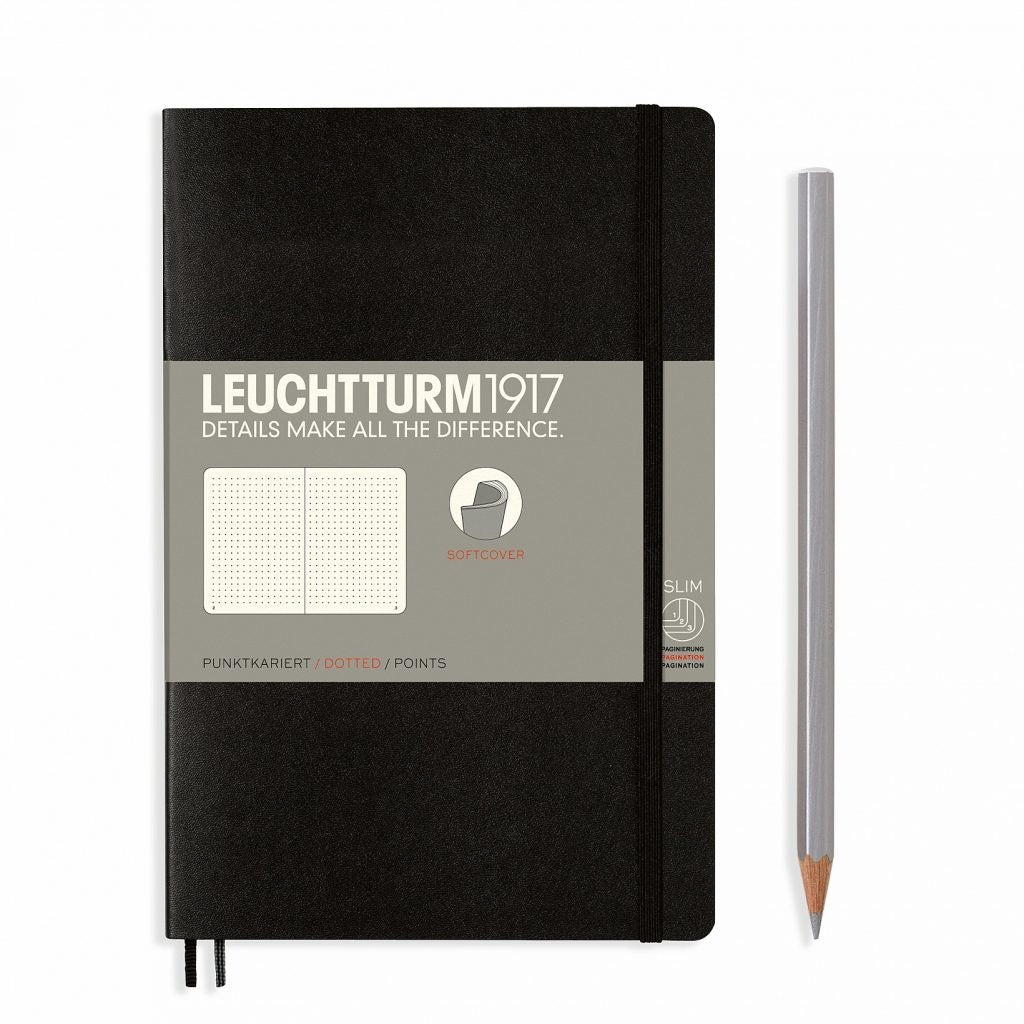 Leuchtturm1917 B6+ Paperback Softcover Dotted Notebook - Black