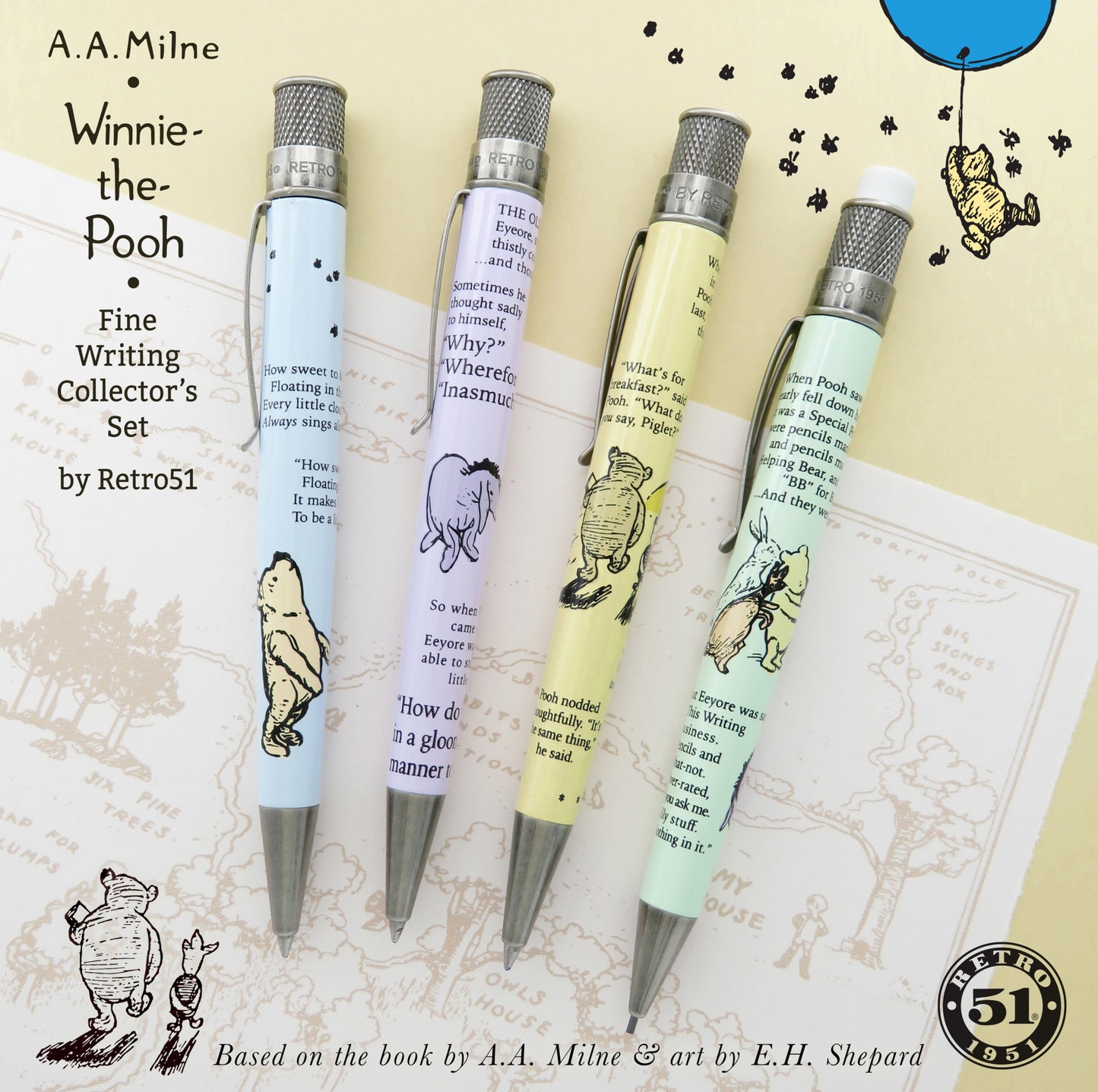Retro 51 Collection Tornado Gift Set - A.A. Milne Winnie-the-Pooh Collection (3 Rollerballs and Pencil 1.15mm) - Retired