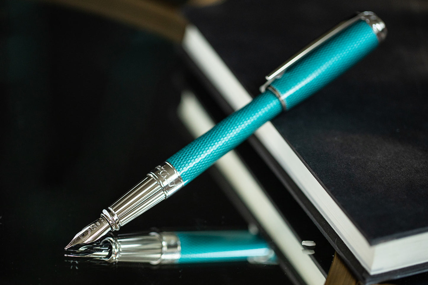 S.T. Dupont Line D Large Diamond Guilloche Fountain Pen - Aquamarine