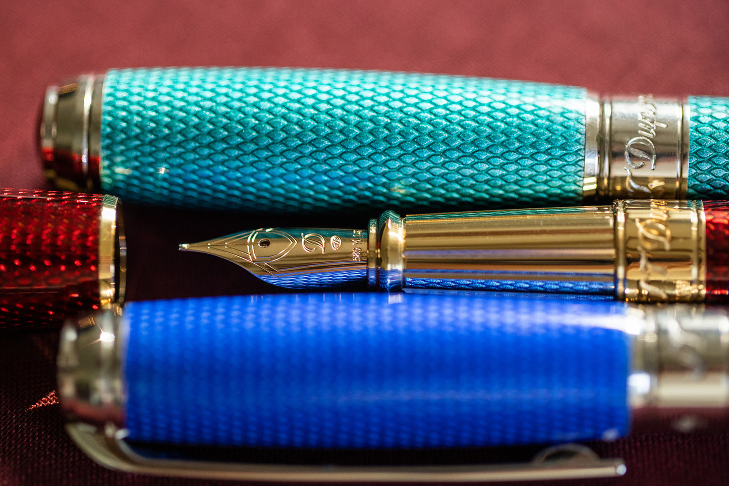 S.T. Dupont Line D Large Diamond Guilloche Fountain Pen - Aquamarine