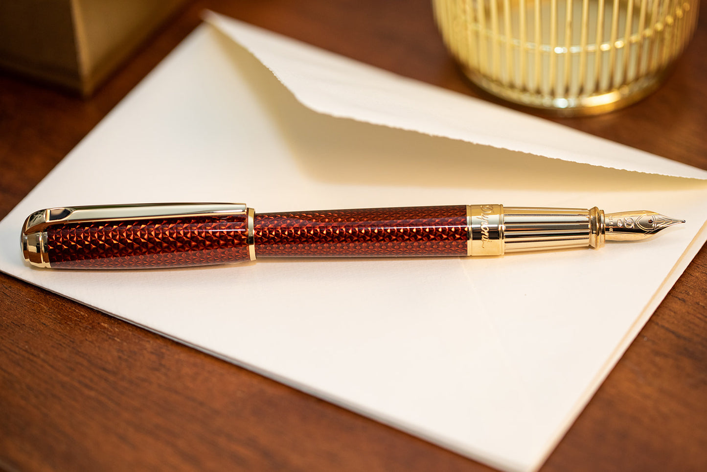 S.T. Dupont Line-D Firehead Guilloche Fountain Pen - Amber
