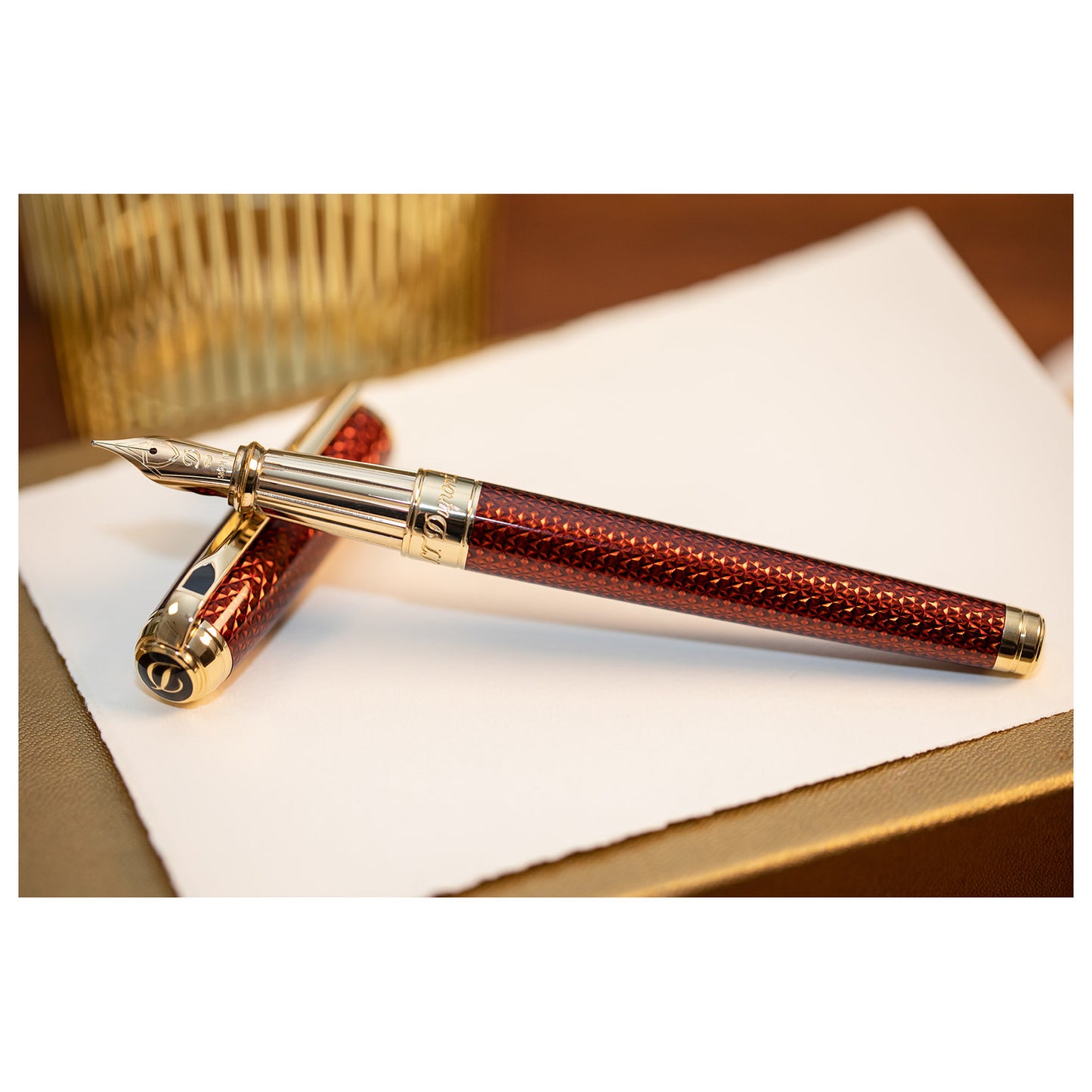 S.T. Dupont Line-D Firehead Guilloche Fountain Pen - Amber